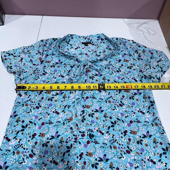 Talbots Blue Floral Neck Tie Blouse Womens Medium - Picture 5 of 6
